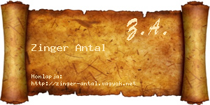 Zinger Antal névjegykártya